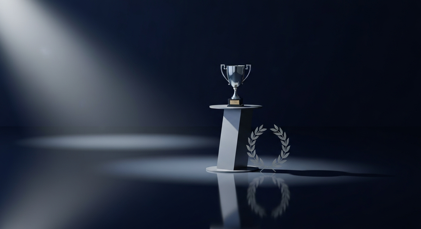 Industry recognition trophy on navy stage