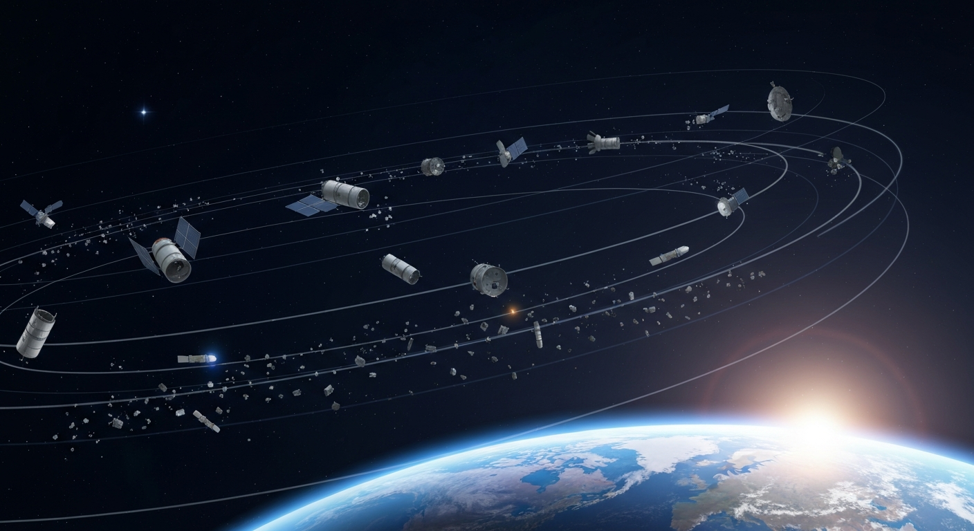 Space debris orbit visual
